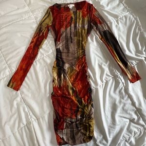 orange abstract long sleeve dress